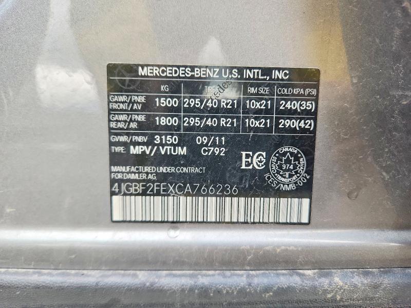 56292006 :رقم المزاد ، 4JGBF2FEXCA766236 vin ، 2012 Mercedes-benz Gl مزاد بيع