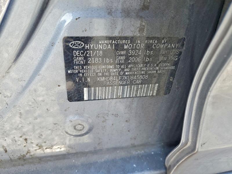 2019 Hyundai Elantra მანქანა იყიდება აუქციონზე, vin: KMHD84LF7KU845808, აუქციონის ნომერი: 57497376