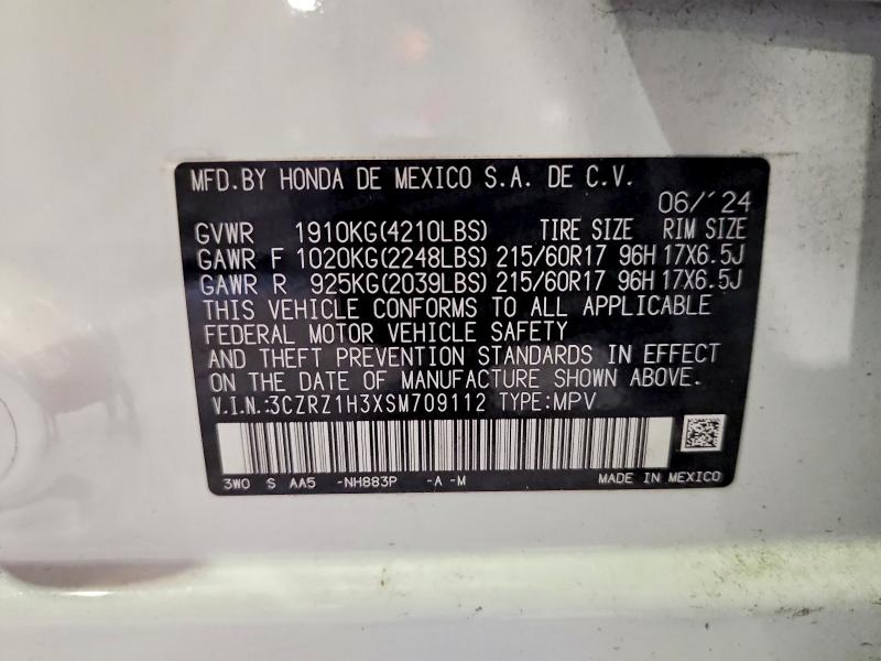 2025 Honda Hr-v მანქანა იყიდება აუქციონზე, vin: 3CZRZ1H3XSM709112, აუქციონის ნომერი: 58291366