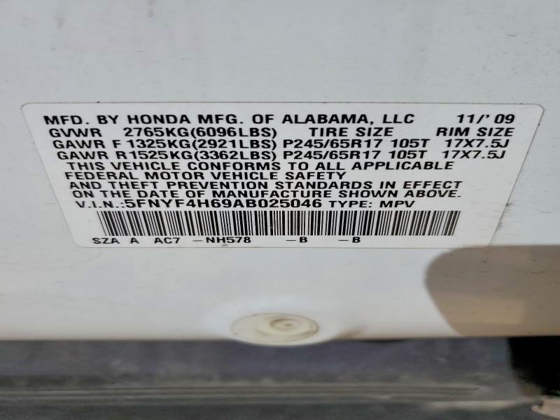 2010 Honda Pilot მანქანა იყიდება აუქციონზე, vin: 5FNYF4H69AB025046, აუქციონის ნომერი: 55754776