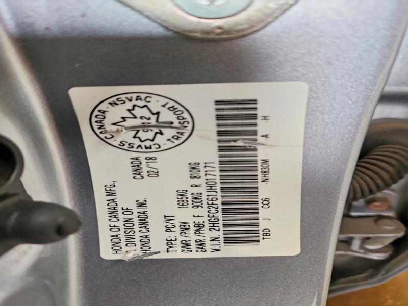 56786486 :رقم المزاد ، 2HGFC2F61JH017171 vin ، 2018 Honda Civic مزاد بيع