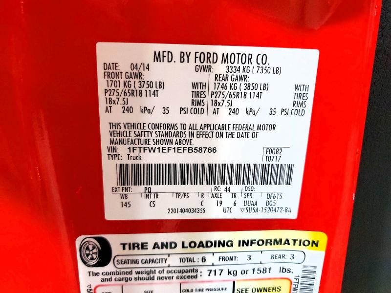 Продажа на аукционе авто 2014 Ford F150, vin: 1FTFW1EF1EFB58766, номер лота: 56128136