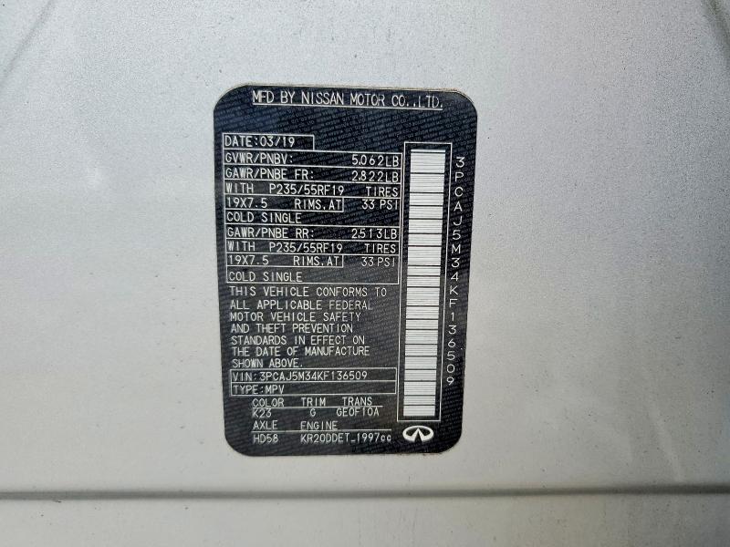 Aukcja sprzedaży 2019 Infiniti Qx50, vin: 3PCAJ5M34KF136509, numer aukcji: 58527916
