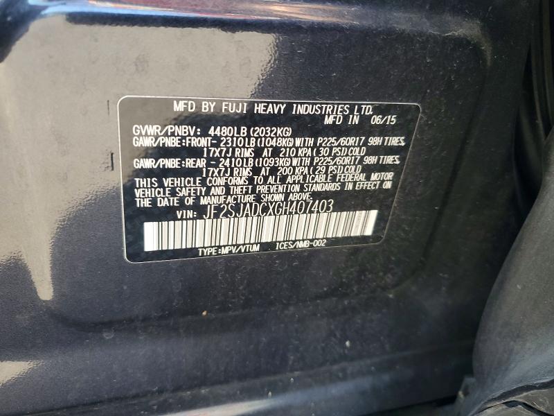 2016 Subaru Forester მანქანა იყიდება აუქციონზე, vin: JF2SJADCXGH407403, აუქციონის ნომერი: 55369426