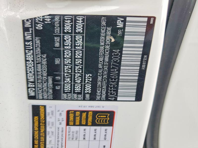 Aukcja sprzedaży 2022 Mercedes-benz Gls, vin: 4JGFF5KE6NA773034, numer aukcji: 58269106