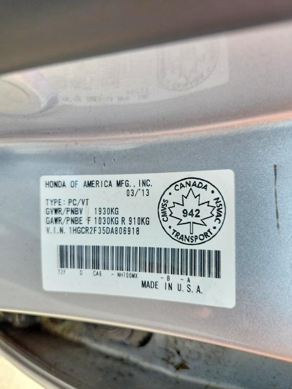 Продажа на аукционе авто 2013 Honda Accord, vin: 1HGCR2F35DA806918, номер лота: 58111526