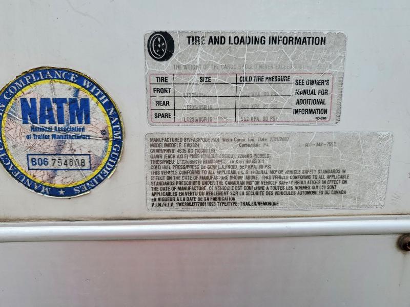 Продаж на аукціоні авто 2007 Wells Trailer, vin: 1WC200J2778011093, номер лоту: 56965016