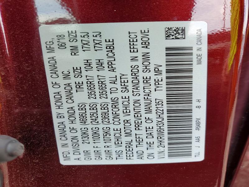 Aukcja sprzedaży 2018 Honda Cr-v, vin: 2HKRW6H3XJH221357, numer aukcji: 57008136