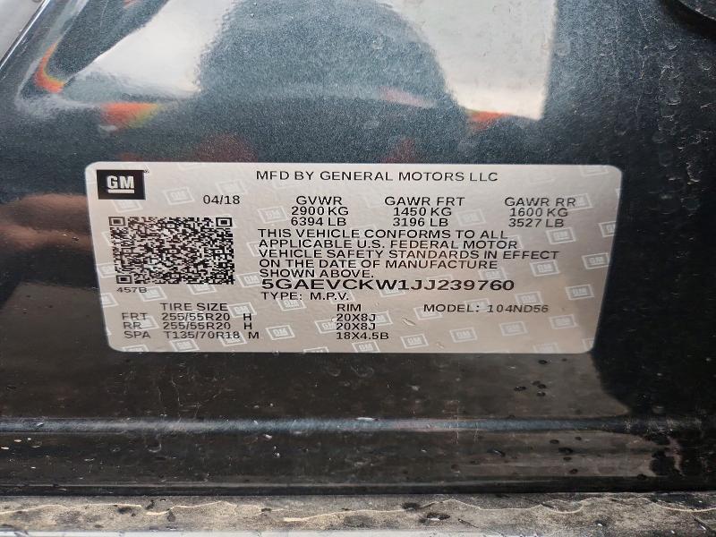 54298696 :رقم المزاد ، 5GAEVCKW1JJ239760 vin ، 2018 Buick Enclave مزاد بيع