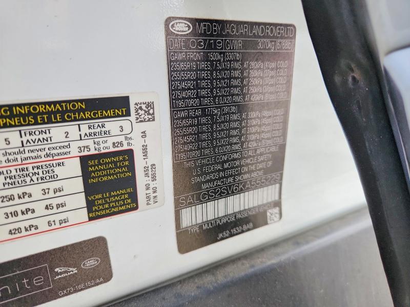 Aukcja sprzedaży 2019 Land Rover Range Rover, vin: SALGS2SV6KA555229, numer aukcji: 56195906