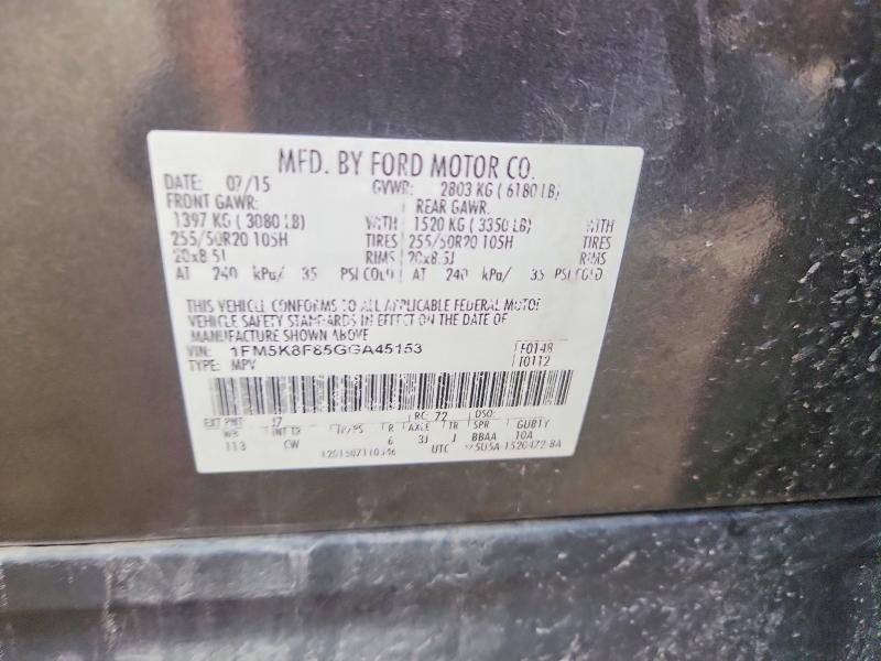 2016 Ford Explorer მანქანა იყიდება აუქციონზე, vin: 1FM5K8F85GGA45153, აუქციონის ნომერი: 56307716