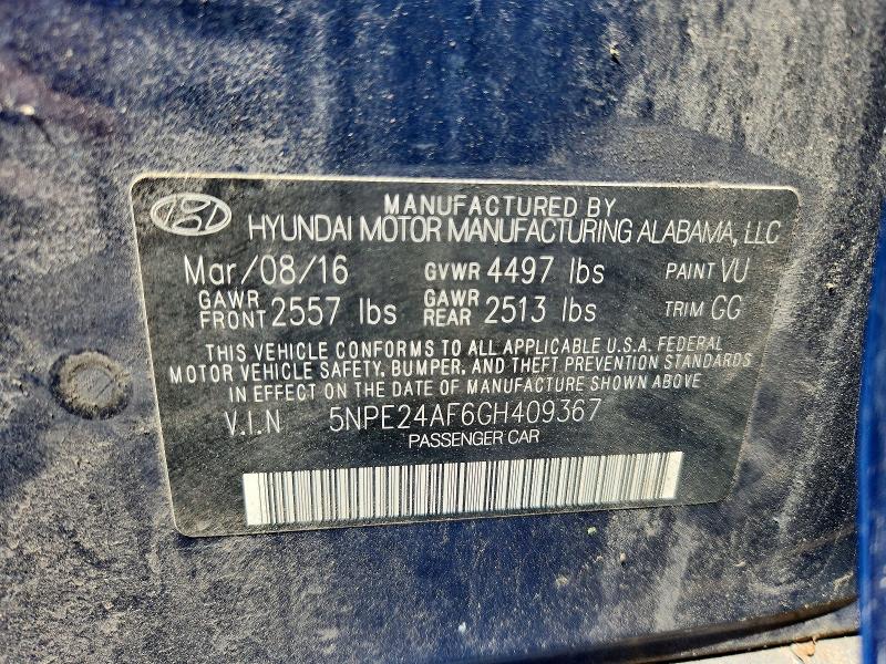 55921086 :رقم المزاد ، 5NPE24AF6GH409367 vin ، 2016 Hyundai Sonata مزاد بيع