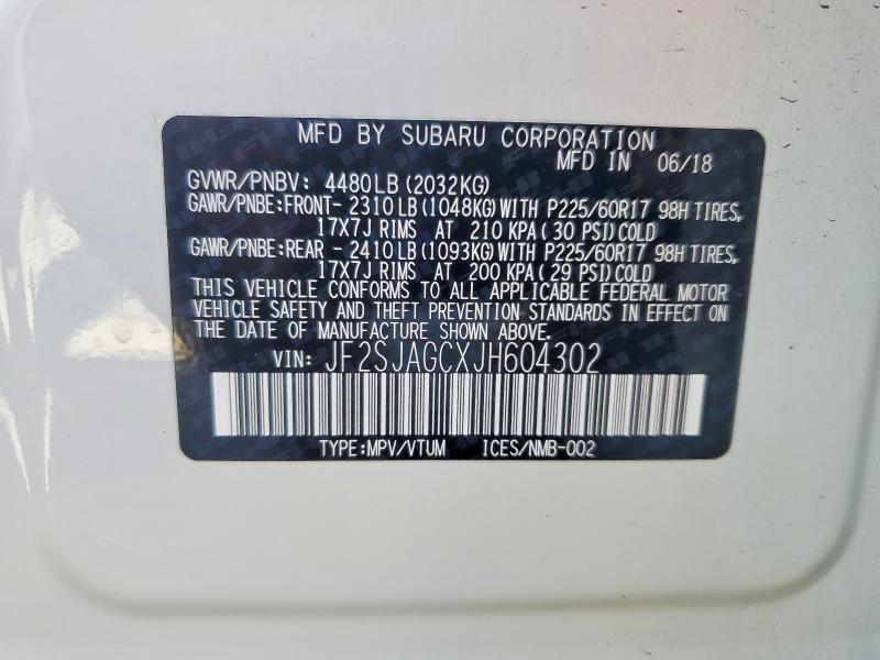 Aukcja sprzedaży 2018 Subaru Forester, vin: JF2SJAGCXJH604302, numer aukcji: 58144106