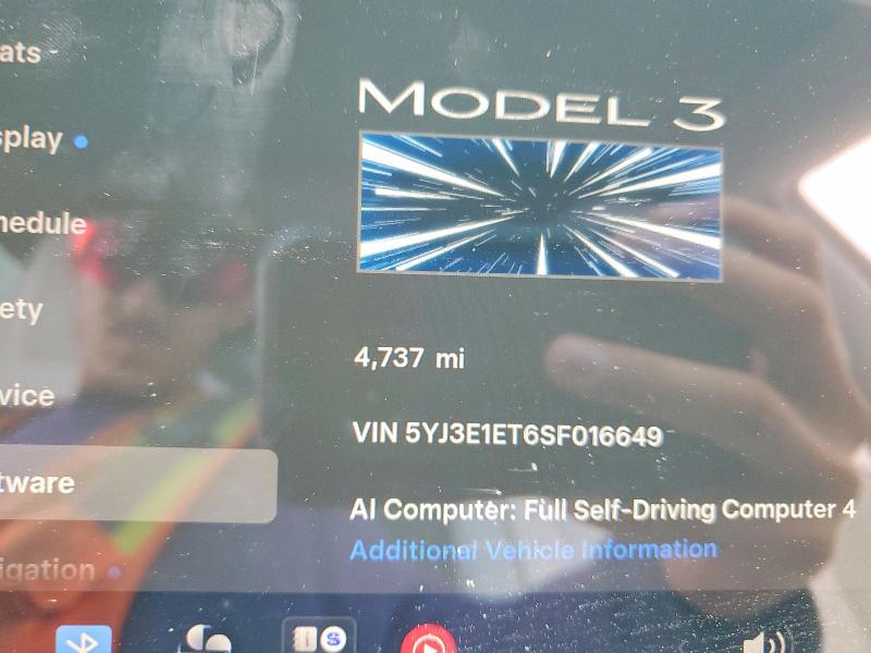 Aukcja sprzedaży 2025 Tesla Model 3, vin: 5YJ3E1ET6SF016649, numer aukcji: 57840966
