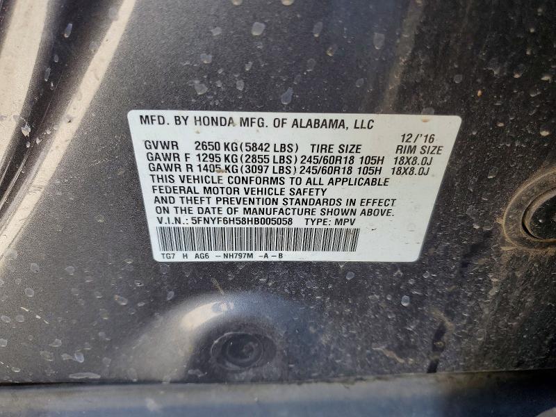 Aukcja sprzedaży 2017 Honda Pilot, vin: 5FNYF6H58HB005058, numer aukcji: 58737716