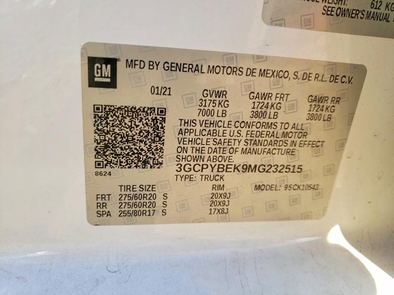 Продажа на аукционе авто 2021 Chevrolet Silverado, vin: 3GCPYBEK9MG232515, номер лота: 57256336