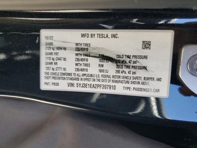 2023 Tesla Model 3 მანქანა იყიდება აუქციონზე, vin: 5YJ3E1EA2PF397910, აუქციონის ნომერი: 55731526