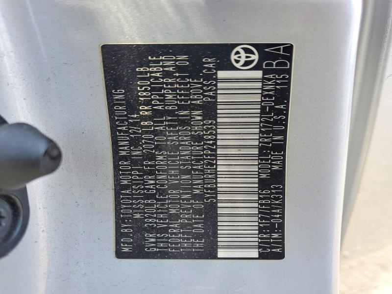 56485676 :رقم المزاد ، 5YFBURHE2FP248539 vin ، 2015 Toyota Corolla مزاد بيع
