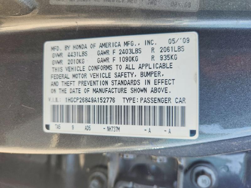 Aukcja sprzedaży 2009 Honda Accord, vin: 1HGCP26849A152776, numer aukcji: 58980266