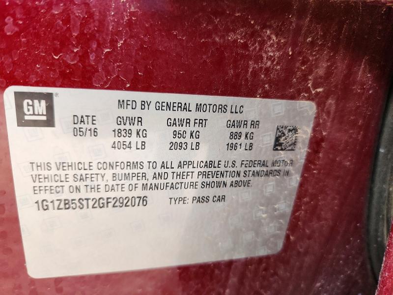 57933236 :رقم المزاد ، 1G1ZB5ST2GF292076 vin ، 2016 Chevrolet Malibu مزاد بيع