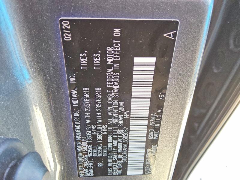 2020 Toyota Highlander მანქანა იყიდება აუქციონზე, vin: 5TDCZRAH7LS505062, აუქციონის ნომერი: 56831316