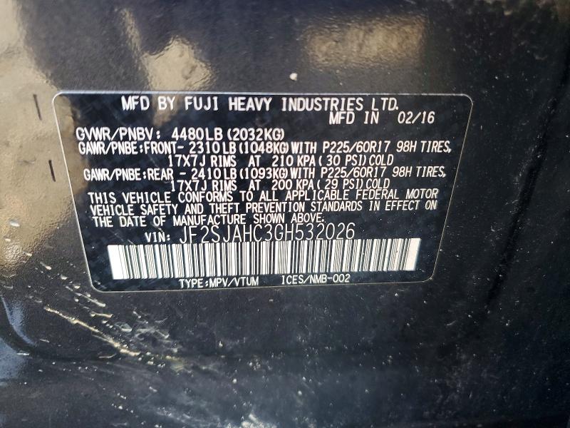 Aukcja sprzedaży 2016 Subaru Forester, vin: JF2SJAHC3GH532026, numer aukcji: 56154956