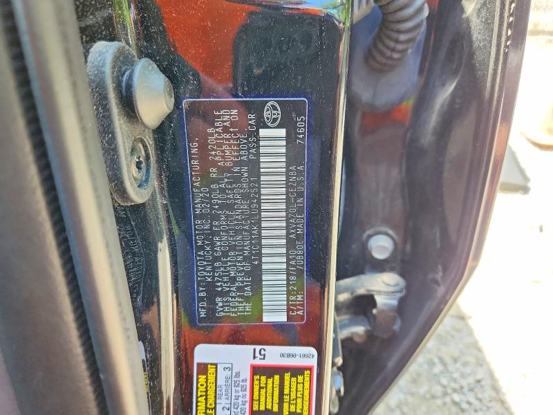 Auction sale of the 2020 Toyota Camry, vin: 4T1C11AK1LU942521, lot number: 56634276