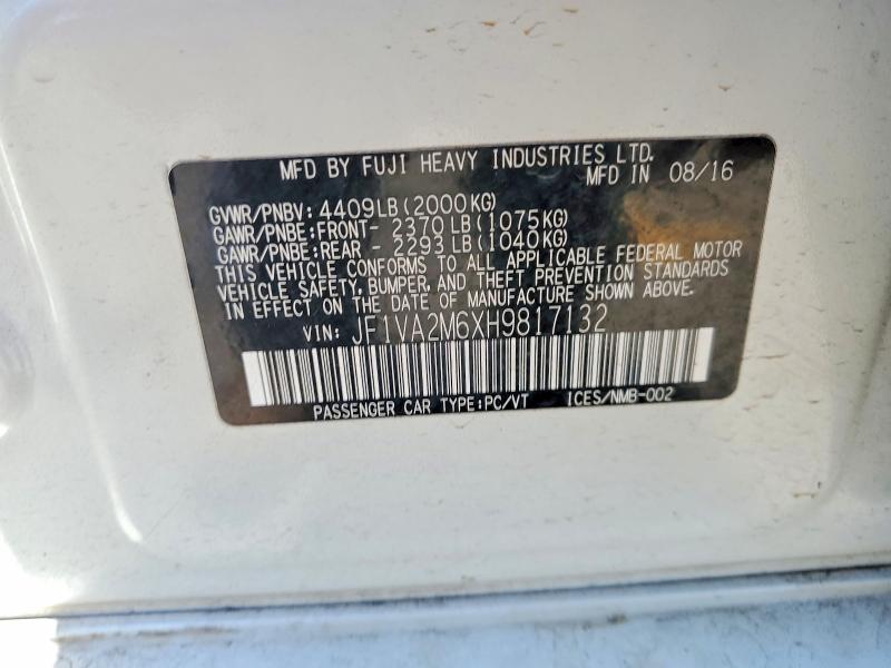 57262296 :رقم المزاد ، JF1VA2M6XH9817132 vin ، 2017 Subaru Wrx مزاد بيع