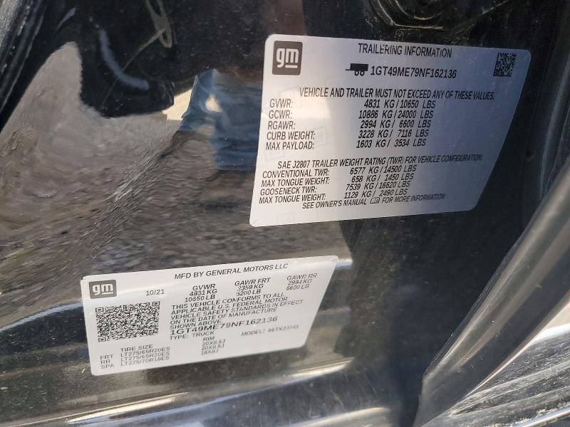 55792196 :رقم المزاد ، 1GT49ME79NF162136 vin ، 2022 Gmc Sierra مزاد بيع