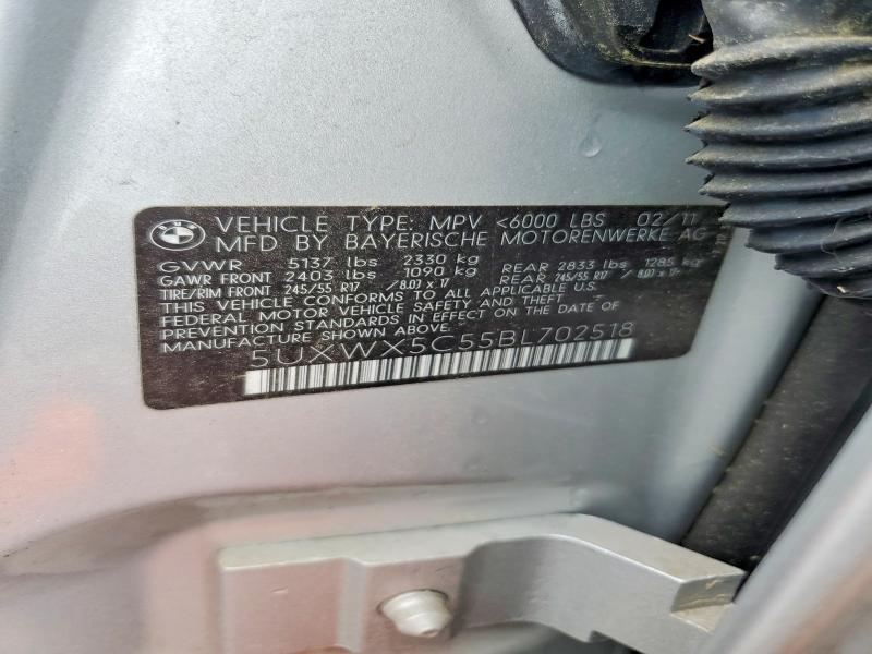2011 Bmw X3 მანქანა იყიდება აუქციონზე, vin: 5UXWX5C55BL702518, აუქციონის ნომერი: 57765536