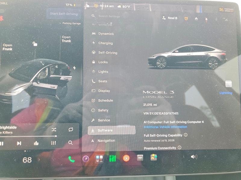 2025 Tesla Model 3 მანქანა იყიდება აუქციონზე, vin: 5YJ3E1EA5SF971411, აუქციონის ნომერი: 57892446