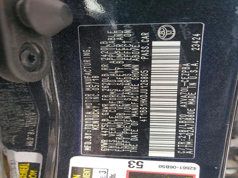 2018 Toyota Camry მანქანა იყიდება აუქციონზე, vin: 4T1B61HK0JU126805, აუქციონის ნომერი: 56844146