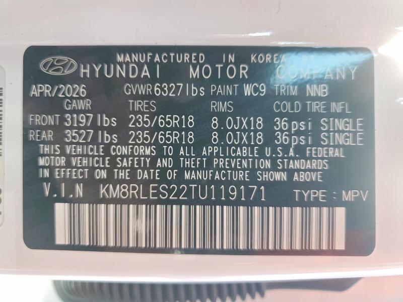 2026 Hyundai Palisade მანქანა იყიდება აუქციონზე, vin: KM8RLES22TU119171, აუქციონის ნომერი: 57473286