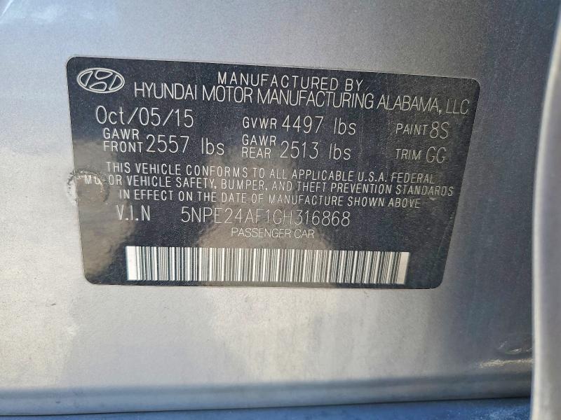Aukcja sprzedaży 2016 Hyundai Sonata, vin: 5NPE24AF1GH316868, numer aukcji: 85989805