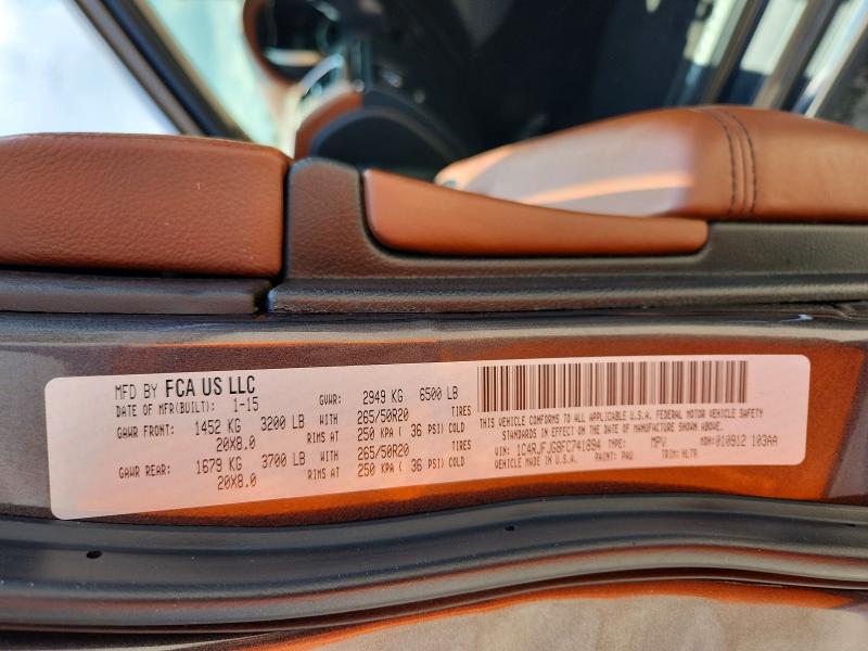 Продажа на аукционе авто 2015 Jeep Grand Cherokee Summi, vin: 1C4RJFJG8FC741894, номер лота: 59060736