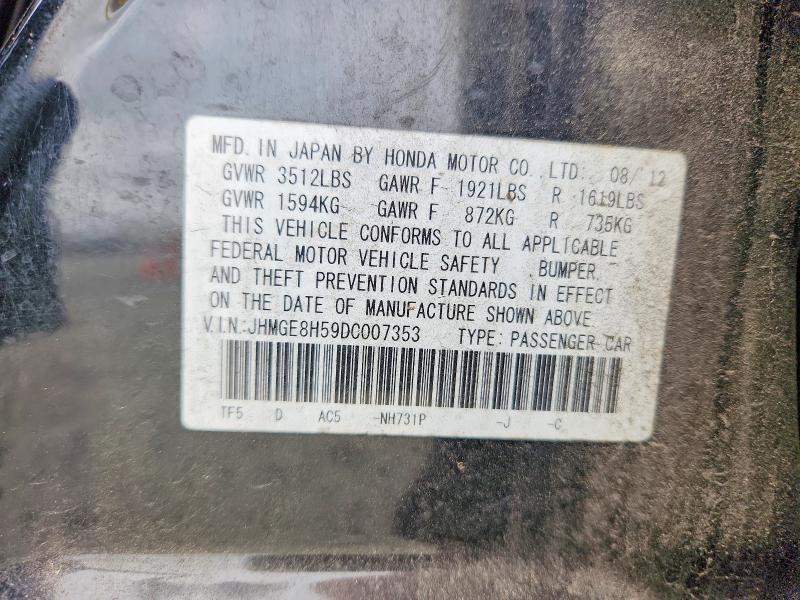 57968876 :رقم المزاد ، JHMGE8H59DC007353 vin ، 2013 Honda Fit مزاد بيع