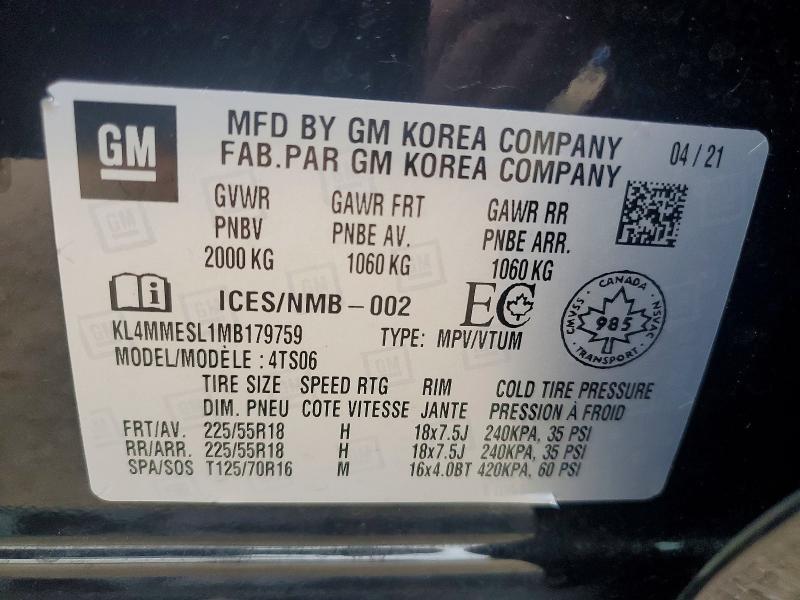 Aukcja sprzedaży 2021 Buick Encore Gx, vin: KL4MMESL1MB179759, numer aukcji: 56758726