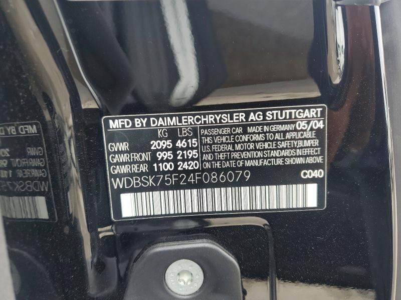 2004 Mercedes-benz Sl მანქანა იყიდება აუქციონზე, vin: WDBSK75F24F086079, აუქციონის ნომერი: 58056416