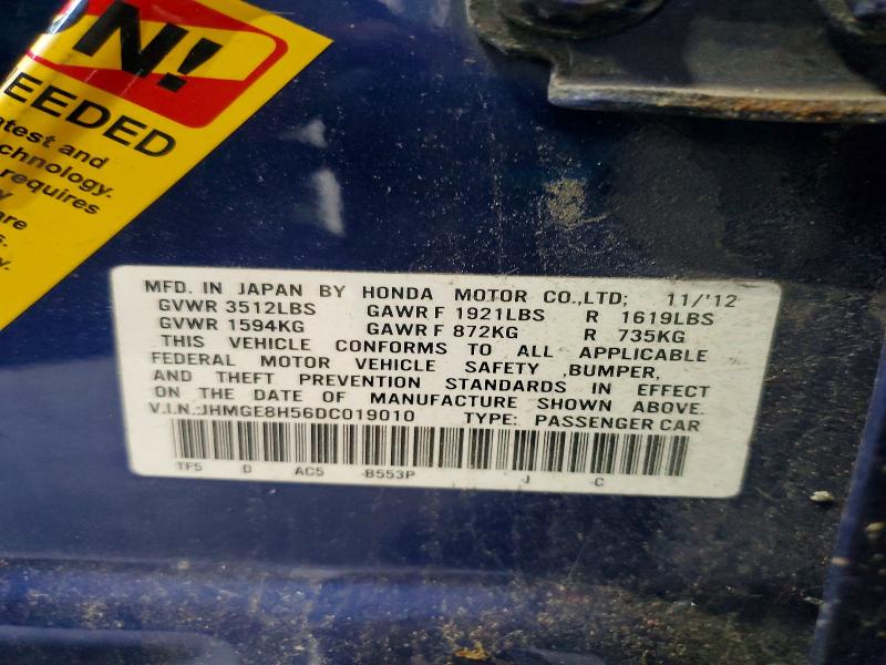 2013 Honda Fit მანქანა იყიდება აუქციონზე, vin: JHMGE8H56DC019010, აუქციონის ნომერი: 59262716
