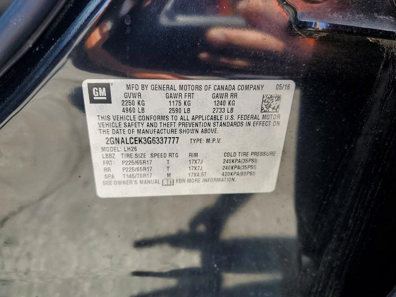 Aukcja sprzedaży 2016 Chevrolet Equinox, vin: 2GNALCEK3G6337777, numer aukcji: 58728786