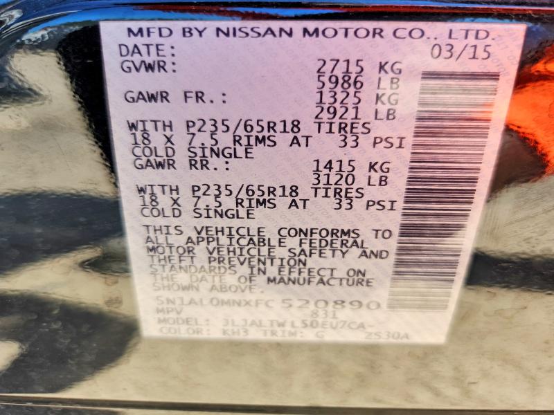 Aukcja sprzedaży 2015 Infiniti Qx60, vin: 5N1AL0MNXFC520890, numer aukcji: 85792835
