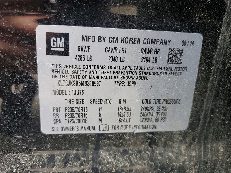 58617076 :رقم المزاد ، KL7CJKSB5MB318997 vin ، 2021 Chevrolet Trax مزاد بيع