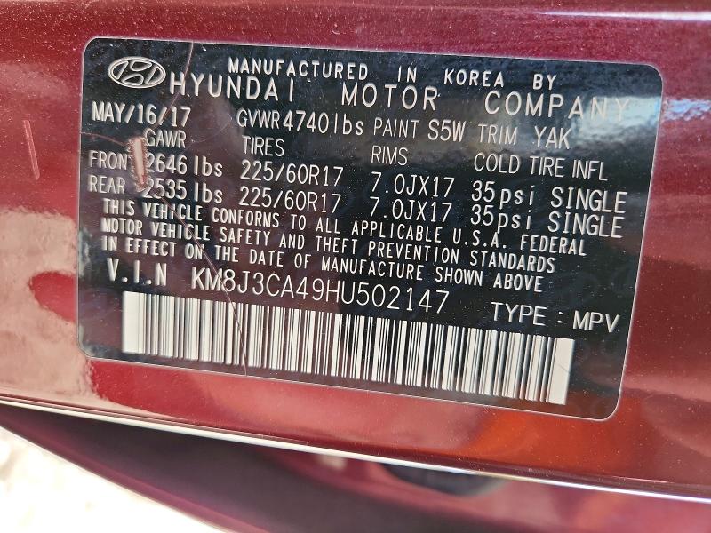55074416 :رقم المزاد ، KM8J3CA49HU502147 vin ، 2017 Hyundai Tucson مزاد بيع