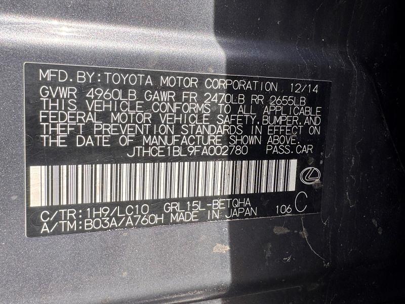 Aukcja sprzedaży 2015 Lexus Gs, vin: JTHCE1BL9FA002780, numer aukcji: 85790775