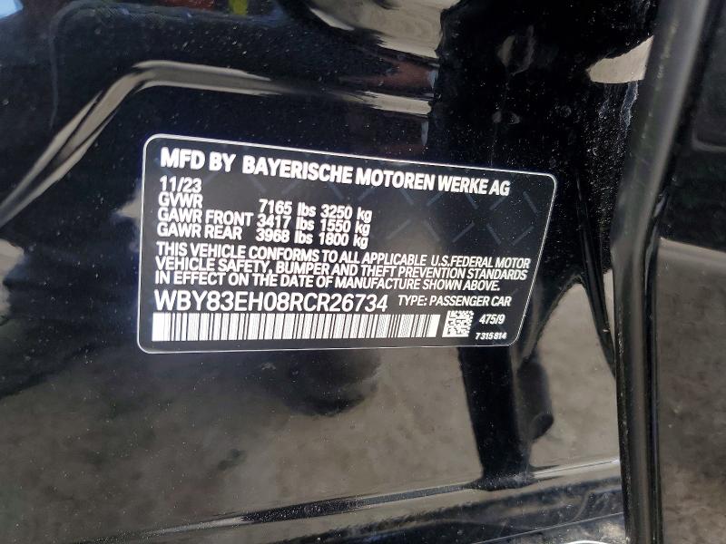 2024 Bmw I7 მანქანა იყიდება აუქციონზე, vin: WBY83EH08RCR26734, აუქციონის ნომერი: 56432286