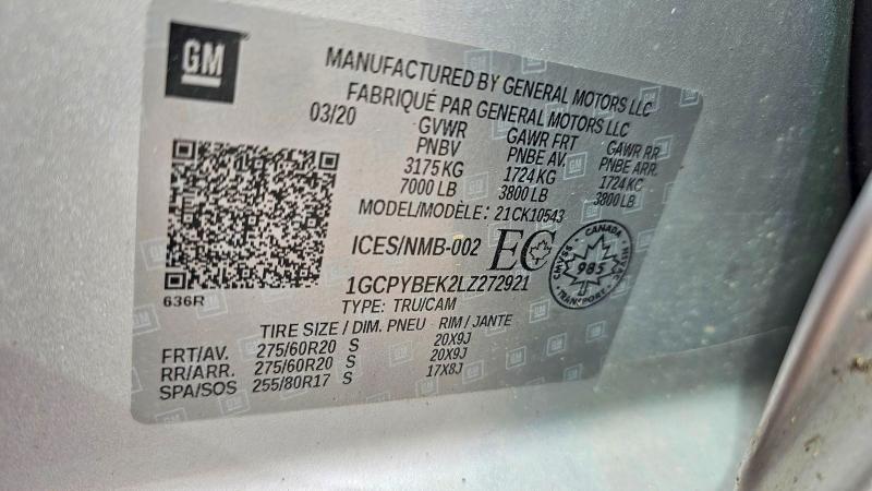 56891576 :رقم المزاد ، 1GCPYBEK2LZ272921 vin ، 2020 Chevrolet Silverado مزاد بيع