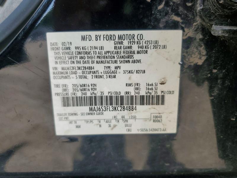 59125936 :رقم المزاد ، MAJ6S3FL3KC284884 vin ، 2019 Ford Ecosport مزاد بيع