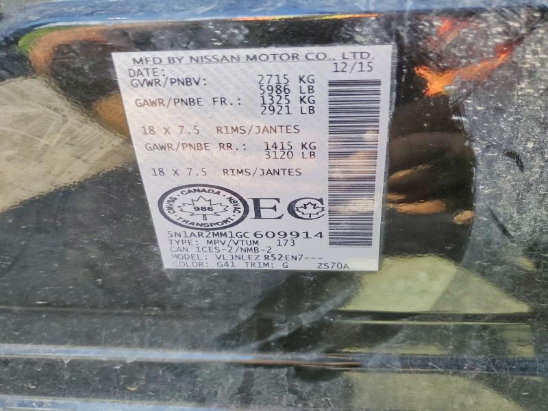 Aukcja sprzedaży 2016 Nissan Pathfinder, vin: 5N1AR2MM1GC609914, numer aukcji: 58485666