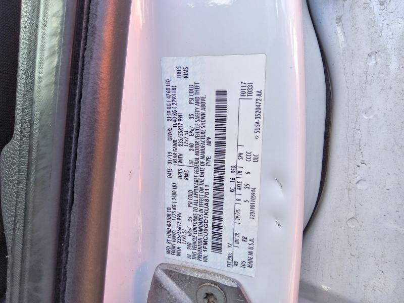 56365056 :رقم المزاد ، 1FMCU9GD1KUA87011 vin ، 2019 Ford Escape مزاد بيع