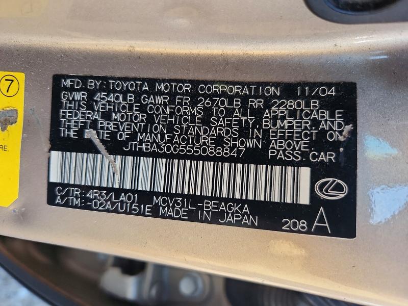 Продаж на аукціоні авто 2005 Lexus Es, vin: JTHBA30G555088847, номер лоту: 57119766